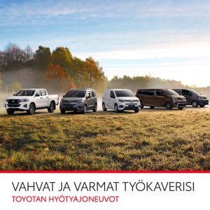 Tutustu neljällä Toyota Proace -sähköautomallilla laajentuneeseen hyötyajoneuvomallistoomme.
Tarjoamme Suomen laajimman huoltove...